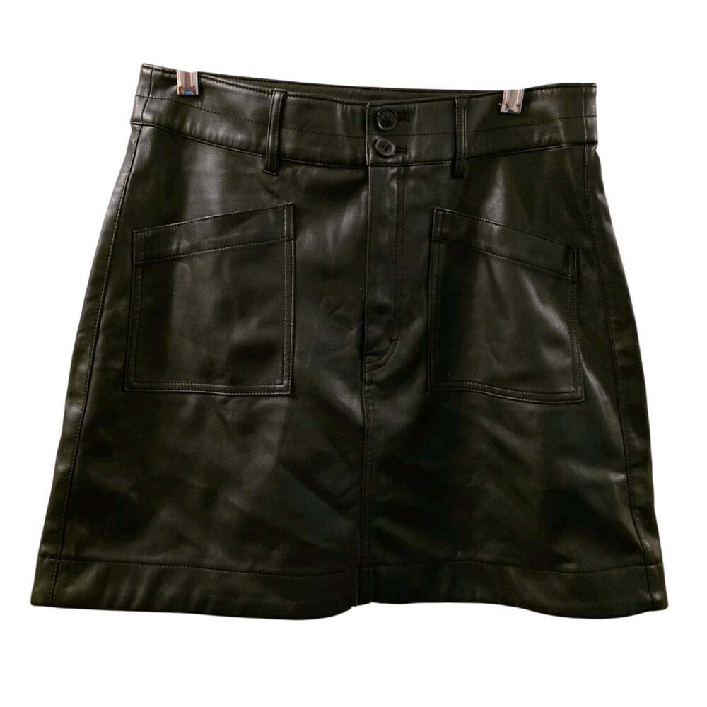 Madewell A line Mini Skirt Vegan Leather Size 6 Black Fall Feminine Moto Preppy